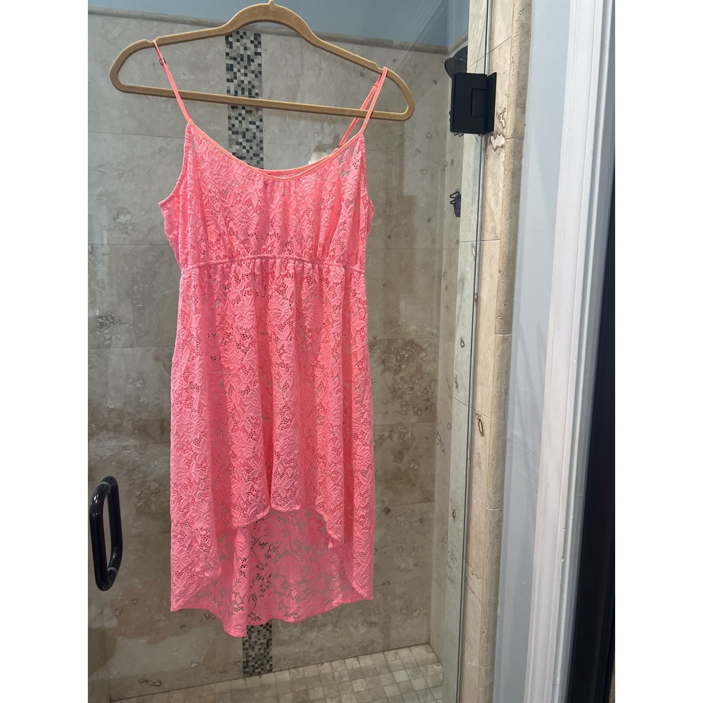 Victoria's Secret Peach Pink Coral Lace Hi Low Swim Cover Up Dress S